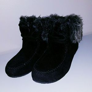 Black Faux Fur Top Suede Boots